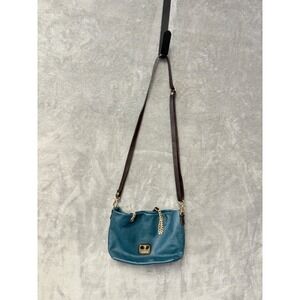 Valentina Teal Leather Shoulder Bag Purse Gold Chain Strap Made in Italy